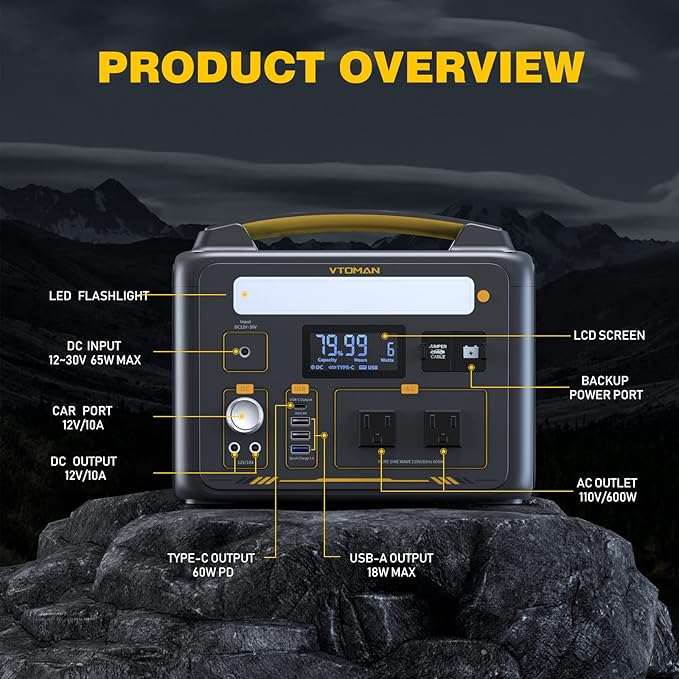 VTOMAN 939Wh Portable Power Station Bundle with Extra Battery & 200W Solar Panel Included - Up to 1200W Solar Power Generator for Home Backup, Off-grid, Road Trip, RV, Camping, Fishing, Emergencies