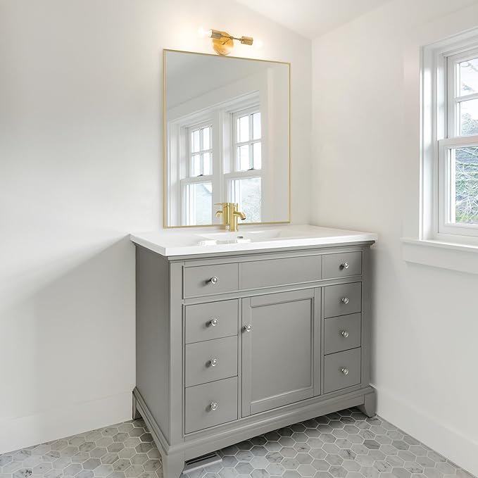 Frame My Mirror Gold Metal Framed Mirror, 22" x 30" Mirror for Bathroom, Metal Frame, True Reflections Glass, Gold Finish, Stanton Design, Hangs Horizontally or Vertically, Made in USA