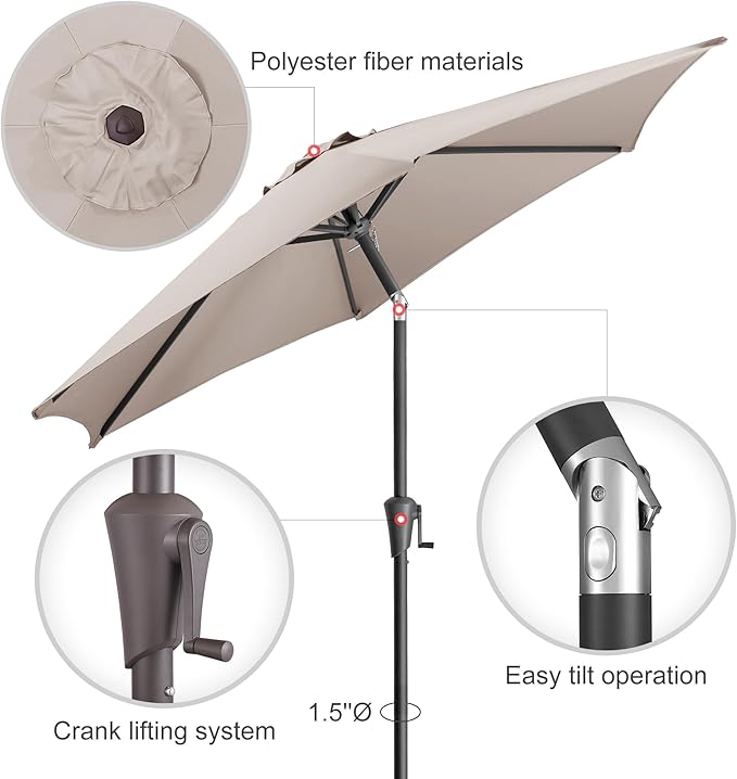 9ft Outdoor Patio Umbrella - Table Umbrella Waterprool UV Protection, Sombrillas de Patio with Push Button Tilt&Crank, Sun Umbrella for Pool, Porch, Garden, Deck, Backyard(Taupe)