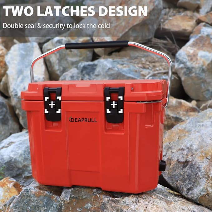 Hard Cooler, Insulated Ice Chest Box Holds Ice for More Days, Portable Cooler with Handle, Cup Holders, Double Latches for Camping Drink, Beach, Picnic, Fishing, Boat, Barbecue