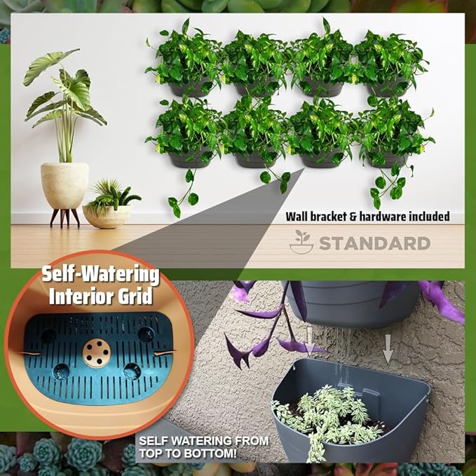 12 Inch Gray Wall Planter, Self-Watering Concrete Hanging Planter for Indoor & Outdoor Use, Large Wall Planter with Self-Watering Grid, Ideal for Flowers, Vegetables & Herbs, UV Resistant