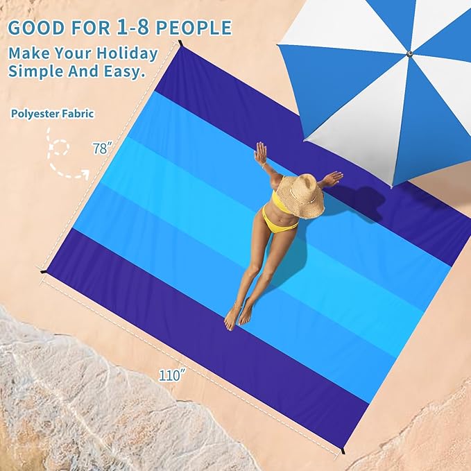 BYDOLL Beach Blanket Waterproof Sandproof 78''×110'' Suits1-7 Adults Compact Lightweight Oversized Sand-Free Blanket Large Picnic Mat for Beach Travel Camping Hiking