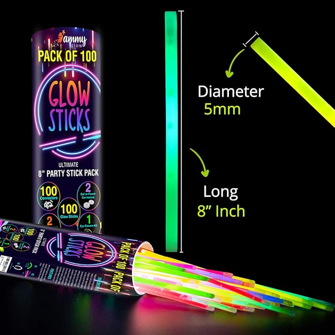 Ammy Glow-205 Pcs-Glow Sticks Bulk Party Pack -halloween party favors,Glow in The Dark Party Supplies - Eye Glasses, Glow Bracelets & Necklaces - Wedding Favors