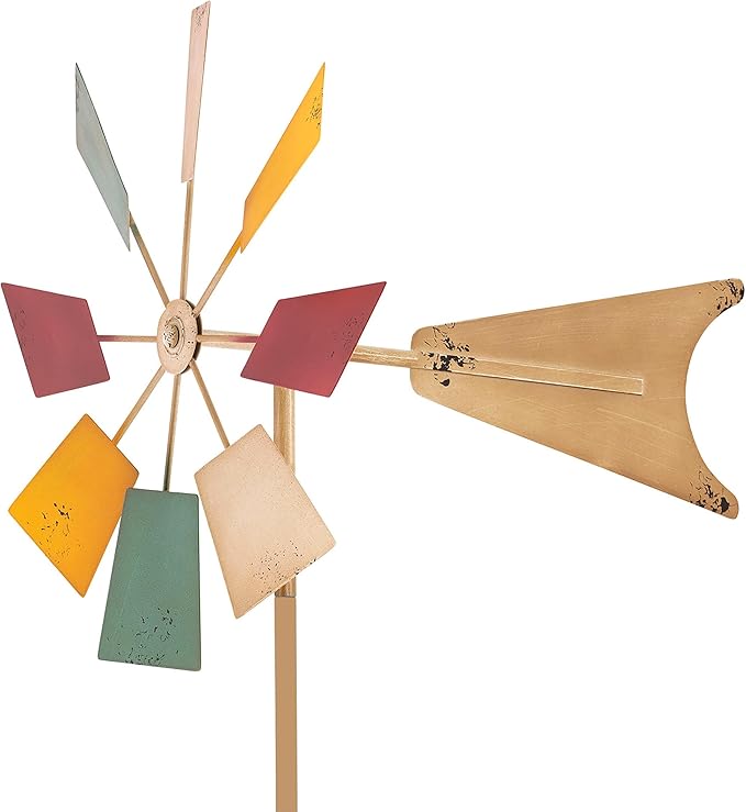 Alpine Corporation 52" Outdoor Metal Windmill Spinner Stake Yard Decoration, Multicolor