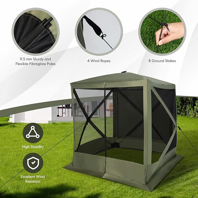 Tangkula 6.7x6.7 Ft Pop Up Gazebo with Netting, Portable Screen Tent with 4 Sided Mesh Walls, 2 Sunshade Cloths, UV 50+ Instant Canopy Shelter with Carry Bag for Camping, Lawn, Backyard
