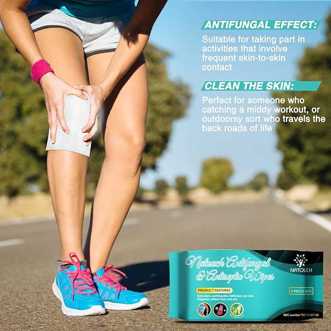 Antifungal Body Wipes, 30 Counts(6 Packs of 5) Travel Wipes, Non-Toxic Skin Camp Wipes Help Athletes Foot, Jock Itch, Ringworm. Rinse Free Gym Wipes for Wrestling, Martial Arts