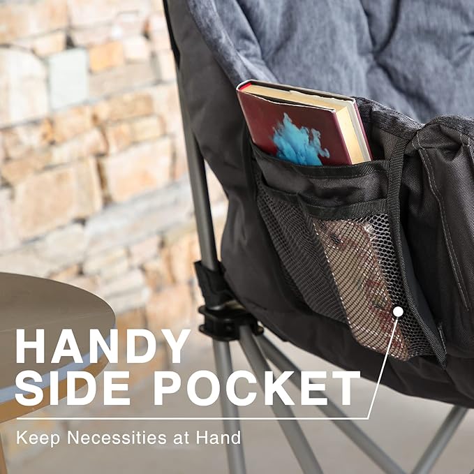 EVER ADVANCED Double Camping Chair for Adults, Padded Folding Camping Love Seat Bench with Side Pocket Portable Camping Couch, Two Person Heavy Duty Folding Outdoor Chair with Cushion,Support 600lbs