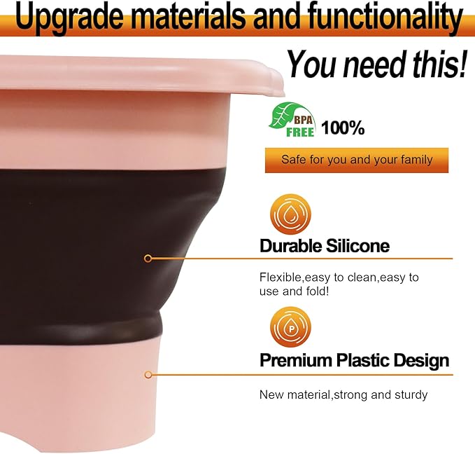 2.77 Gallon (10.5L) Collapsible Dish Basin with Drain Plug, Pink Camping Dish Basin for RV, Space-Saving Foldable Washing Bin, BPA-Free Portable Sink for Vegetables and Dishes - with Brush