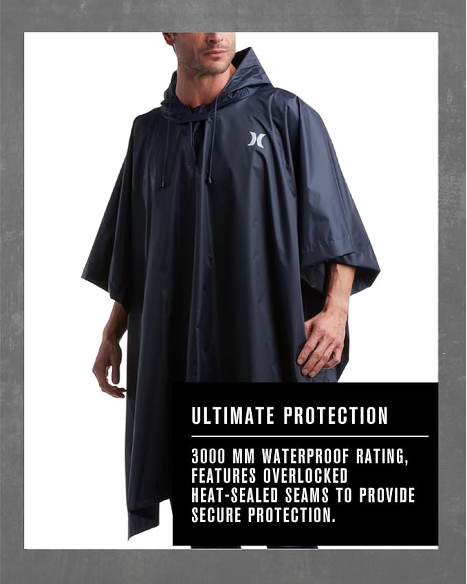 Hurley Ponchos Adult - Waterproof Rain Ponchos for Adults, Lightweight Packable Rain Poncho for Hiking, Camping & Emergency
