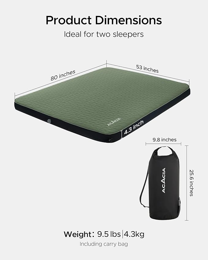 ACACIA 4.3" Thick Self Inflating Sleeping Pad with Foam | Innovative Y-Shaped Telescopic Structure | Ultraportable Camping Mattress | Outdoor Compact Air Mat for Tent Car |