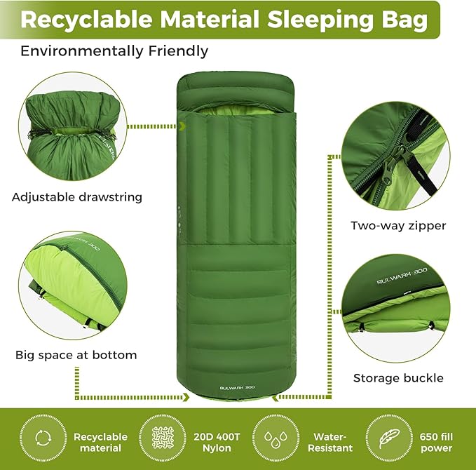 ATEPA Down Sleeping Bag, Recycled 650FP 4 Season Summer & Winter Compact Rectangle Lightweight Waterproof Wearable Sleeping Bag with Compression Sack for Camping Backpacking Hiking