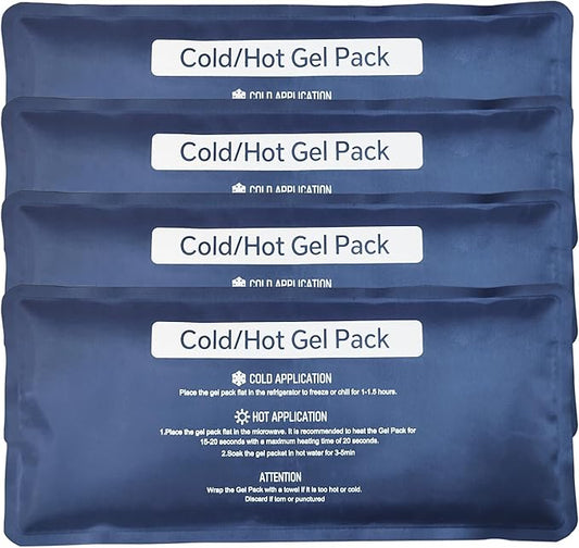 Hot & Cold Gel Packs for Pain Relief 4PCS 4x9 Inch Ice Packs Reusable Blue Cold Packs for Swelling, Bruises, Injuries, Surgery, Toothache (4 Pack)