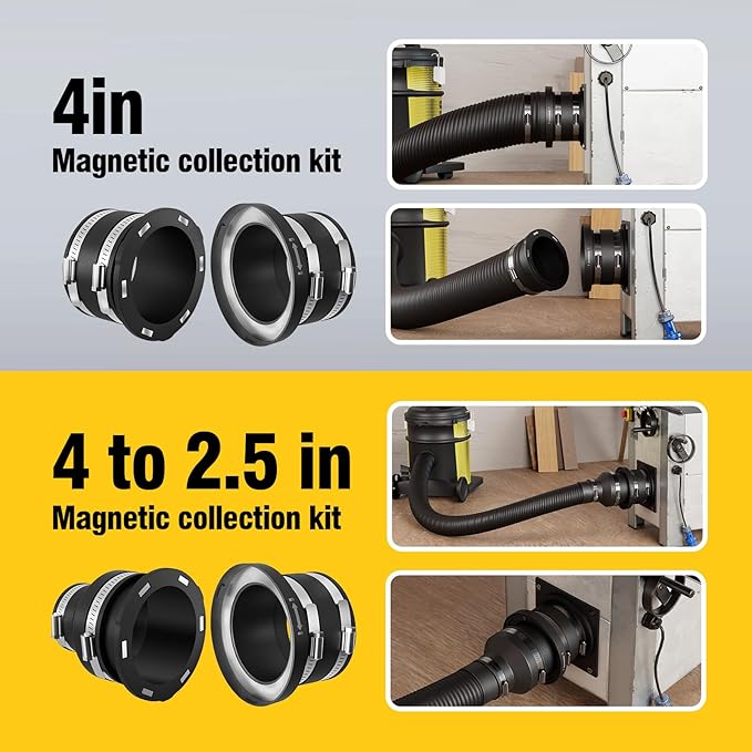 4" Joinerjetly Magnetic Dust Collection Starter Kit for Dust Collectors, Fast Connect Dust Hose to Machinery Port, Dust Collector/Vacuum Fittings 1P