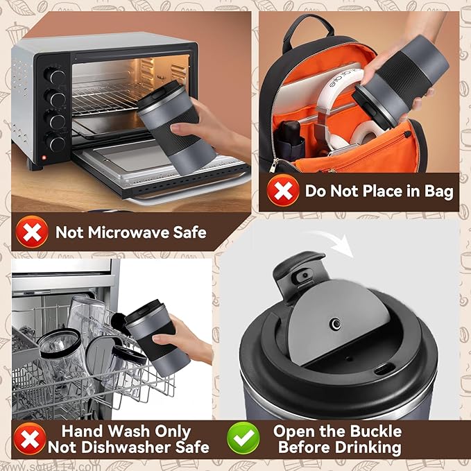 17OZ Travel Coffee Mug Insulated Coffee Cup with Spill Leak Proof Lid, Portable Stainless Steel Tumbler Reusable Hot and Cold Water Mug for Car, Daily, Camping- Gray