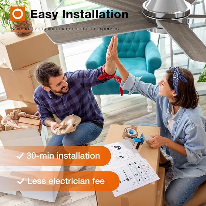 addlon Ceiling Fans with Lights, 42 inch Nickel Ceiling Fan with Light and Remote Control, Reversible, 3CCT, Dimmable, Noiseless, Small Ceiling Fan for Bedroom, Farmhouse, Indoor/Outdoor Use