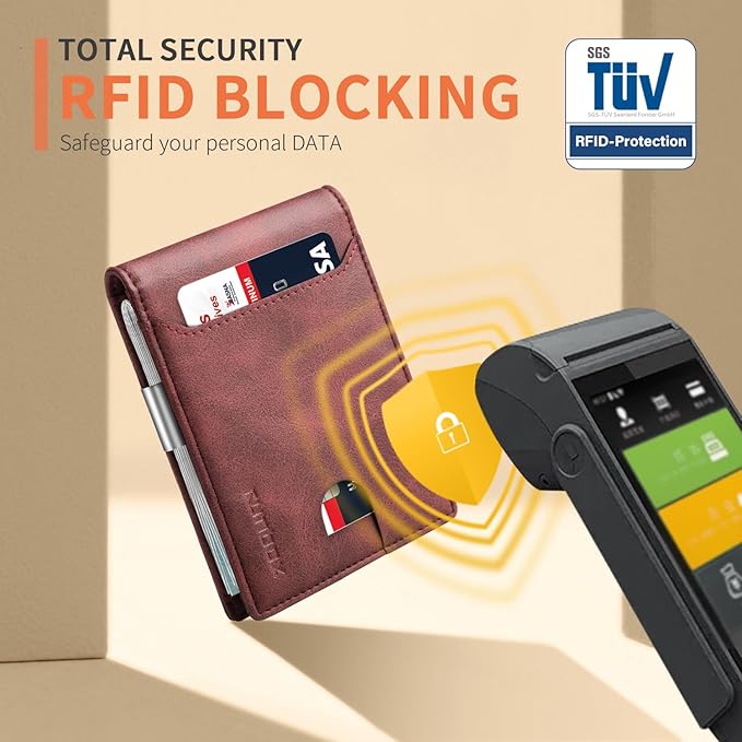 RUNBOX Slim Wallets for Men - Leather Money Clip Mens Wallet - RFID Blocking Front Pocket Bifold Wallet - Thin Credit Card Holder with Gift Box