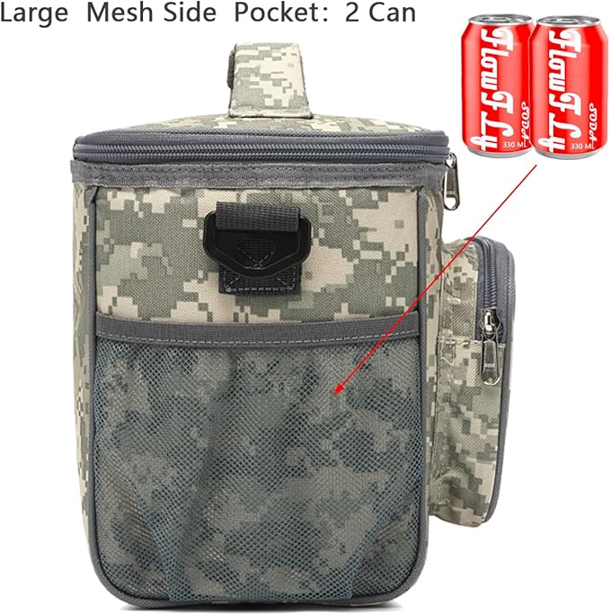 FlowFly Insulated Reusable Lunch Bag Adult Large Lunch Box for Women and Men with Adjustable Shoulder Strap,Front Zipper Pocket and Dual Large Mesh Side Pockets,DigitalCamo
