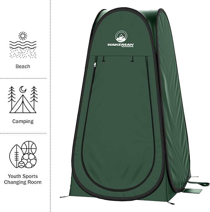 Pop Up Pod - Privacy Shower Tent, Dressing Room, or Portable Toilet Stall with Carry Bag for Camping, Beach, or Tailgate by Wakeman Outdoors (Green)