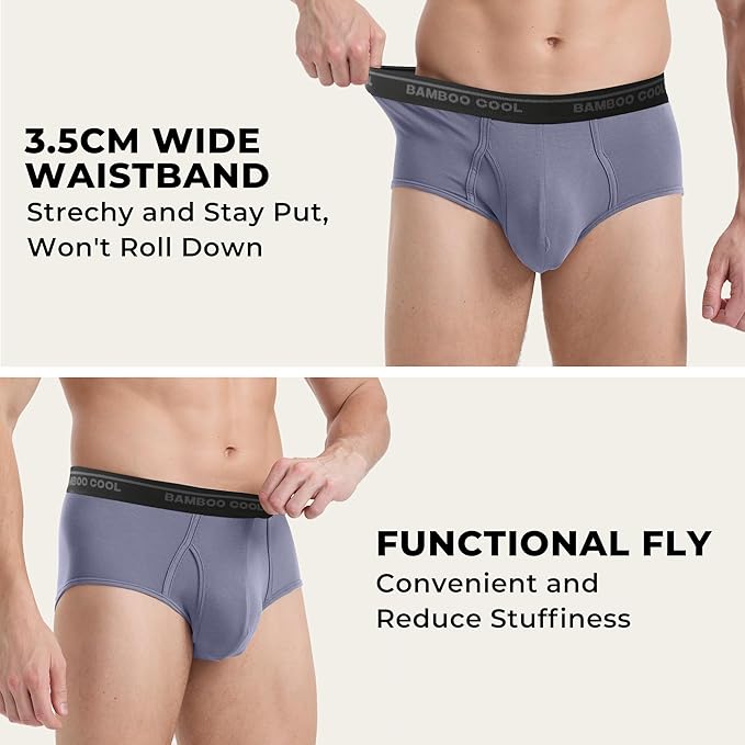 BAMBOO COOL Mens Breathable Soft Underwear Open-fly Classic Briefs, Tag-free