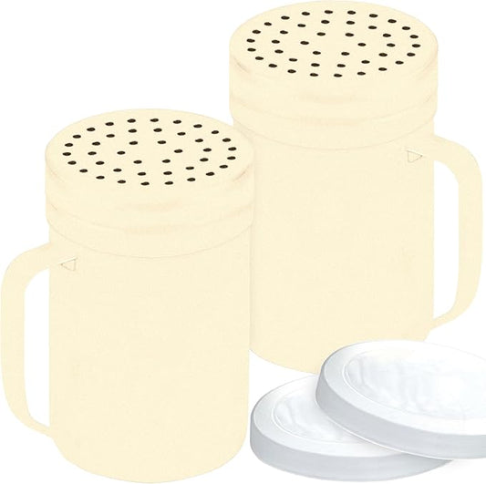 CUSINIUM 14oz Beige Stainless Steel Salt Pepper Dredge Shakers - With Plastic Cap - With Handle - Pack of 2
