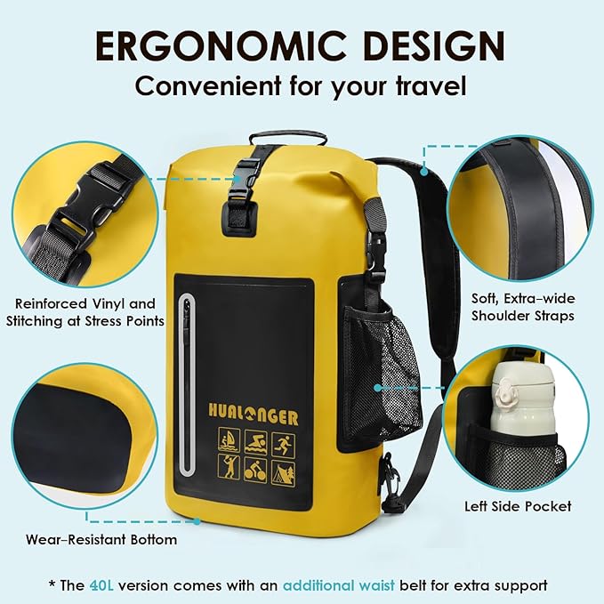 Dry Bag Backpack 20L/30L/40L- Roll Top Closure Bag - Heavy Duty Dry Bags Waterproof - Lightweight Durable Floating Dry Bag with IPX8 Waterproof Phone Case