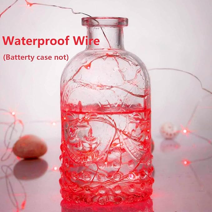 4-Pack Fairy Lights Battery Operated with Timer, 16FT 50 LED Waterproof Starry String Lights Outdoor Indoor Mini Cuttable Lights for Bedroom Home Wedding Christmas Halloween Parties Centerpiece (Red)