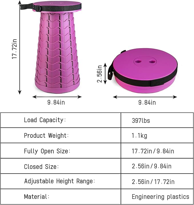 FoldingStool Colorful Stool Body Portable Collapsible Stool Seat Max Load Capacity 397lbs, Telescopic Folding Stools Retractable Stools for Adult Camping Hiking Travel Outdoor BBQ