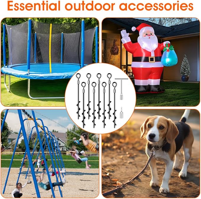 Ground Anchors, Trampoline Anchor Heavy Duty Screw in Ground Anchors 8Pack，Tent Stakes for Camping Tent, Trampoline, Canopies, Carports, Sheds, Swing Sets,14in Ground Stakes for High Winds