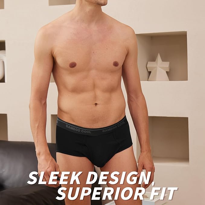 BAMBOO COOL Mens Breathable Soft Underwear Open-fly Classic Briefs, Tag-free