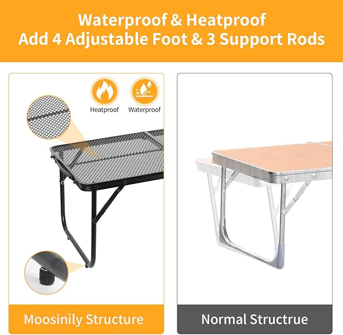 Grill Table Camping Table 3FT Foldable Small Folding Table Low Picnic Table Portable Stand Mesh Outdoor Indoor Card BBQ RV Black 35.4×15.7×9.4 inch