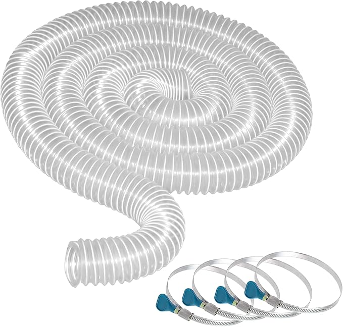2 1/2" x 10' Flexible Clear PVC Dust Collection Hose - Puncture Resistant with Carbon Steel Wire Coil for Dust Collectors with 2 1/2" Ports