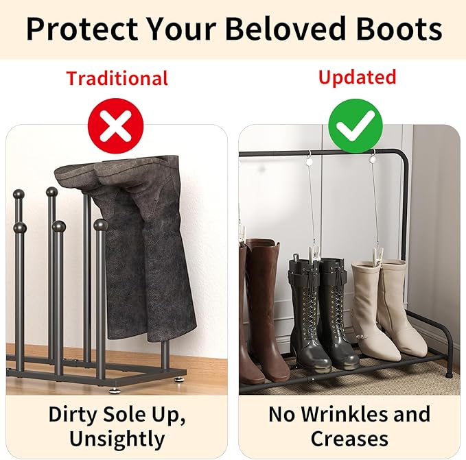 GOYLSER Cowboy Boot Rack Organizer Tall Boots, Black Free Standing Shoe Racks Metal High Boot Holder Shoe Storage for Dorm Room, Closet, Entryway, Bedroom, 33.5" x 10.6" x 24.6"