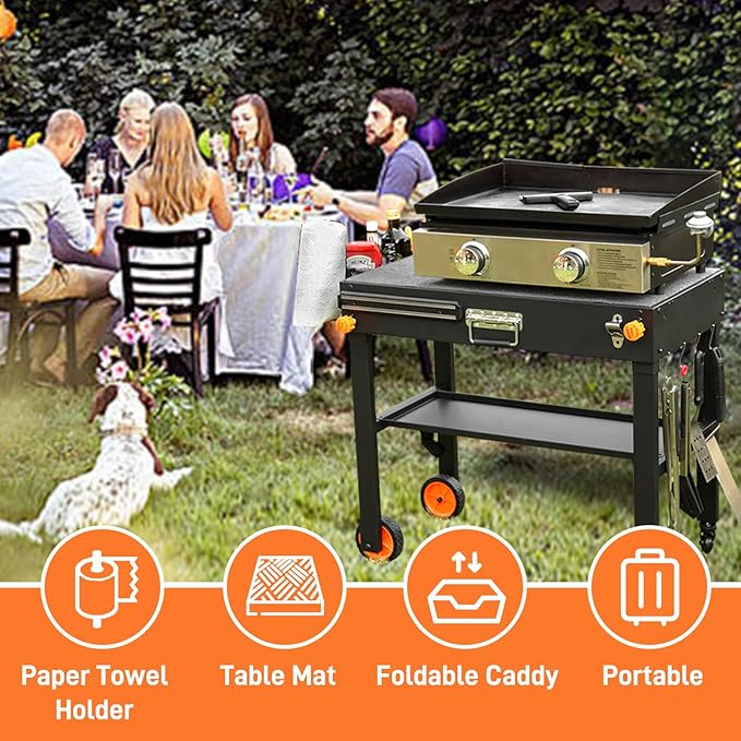 Grill Table for Blackstone Griddle, Portable Griddle Table with Caddy - Fit 17” or 22” Other Tabletop Grill, Foldable Ninja Grill Stand& Blackstone Griddle Stand for Outdoor Tailgating-Camping
