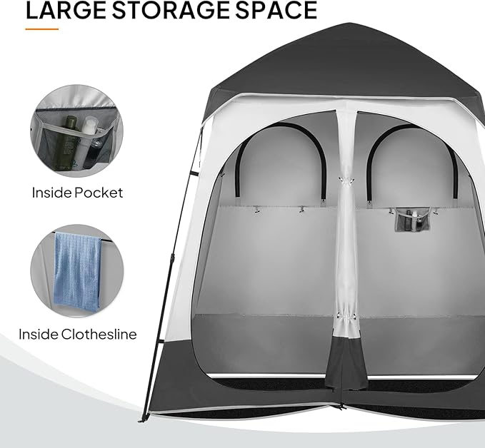 VINGLI 2 Room Shower Tent, 7.5 FT Instant Pop Up Shelter with Carrying Bag, Privacy Changing Room Tent,Perfect for Portable Toilet, Camping, Dressing, Outdoor Indoor, Easy Set Up