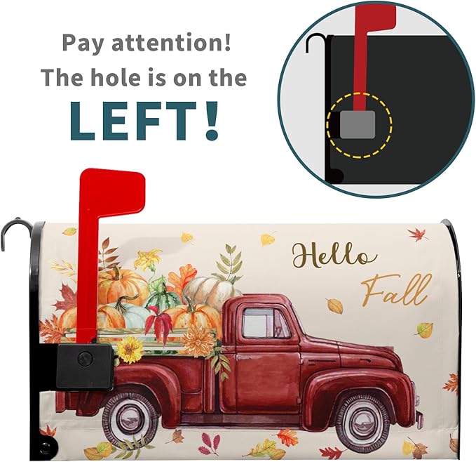 Hello Fall Mailbox Cover Magnetic Autumn Pickup Truck with Pumpkins Letter Box Cover Oversized Size 25.5x21 Inch Happy Harvest Festival Thanksgiving Decorative Post Box Covers for Garden Yard