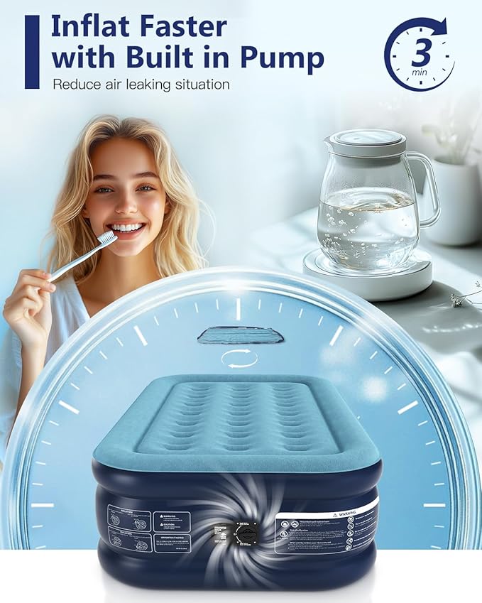 Twin Air Mattress with Built in Pump 18" Blow Up Mattress Raised Air Bed, 3 Mins Quick Self Inflatable with Storage Bag for Guest and Home