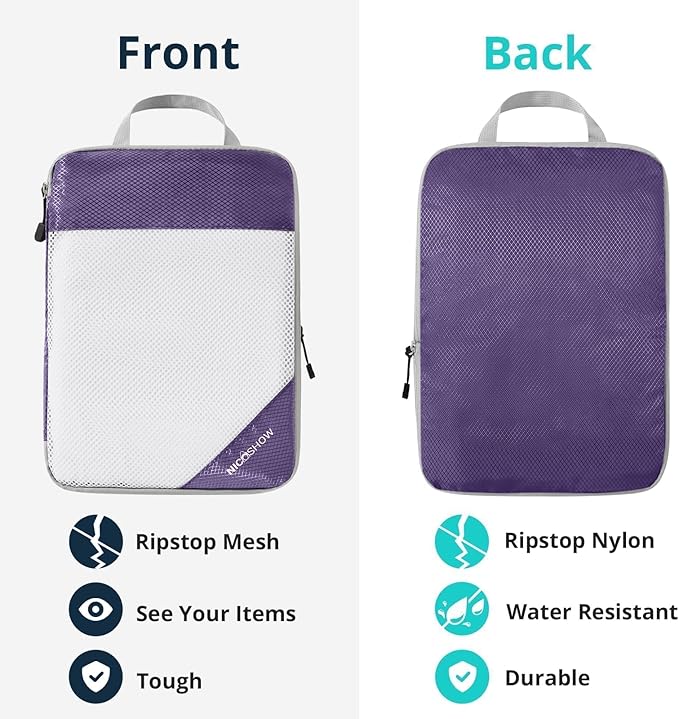 Compression Packing Cubes 6 Set, Compressible Space-Saving Packing Cubes for Travel - Compression Bags, Luggage Organizer, Travel Essentials for Women, Purple