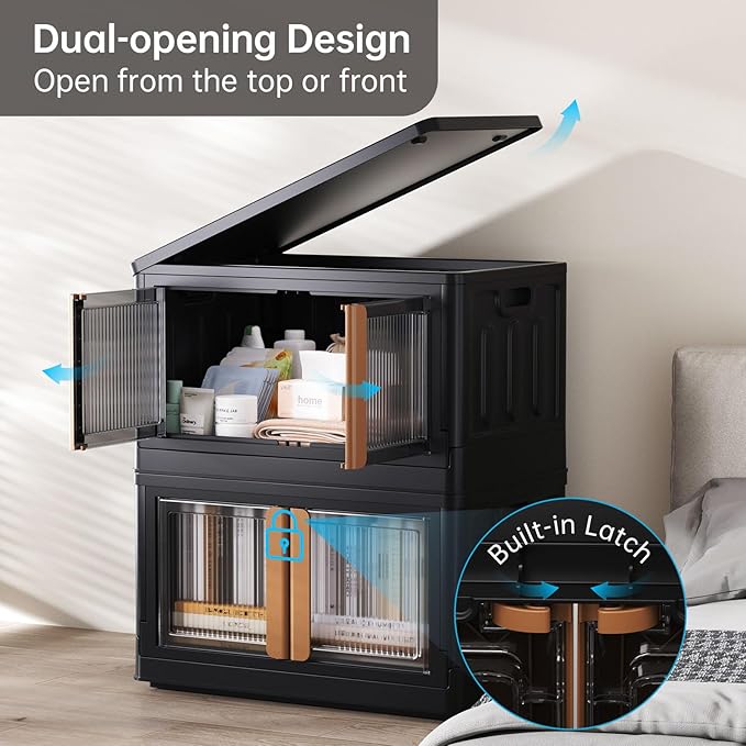 HAIXIN Storage Bin with Lid 19 Gal - Foldable Closet Storage and Organization Plastic Stackable Storage Box with Rollers Black Cube Container for Home Garage Office Craft, 1 Pack