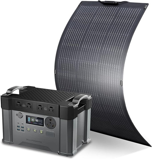 ALLPOWERS S2000PRO Portable Power Station, 1500Wh/2000w Battery Backup, with SF100 100W Flexible Solar Panel, Solar Power Bank for 10+ Devices, for Outdoor Camping, Traveling, Emergencies