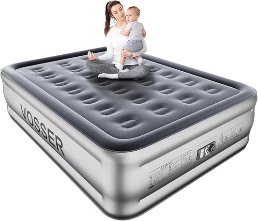 Air Mattress Full with Built in Pump,18’’Blow Up Mattress,Self Inflatable Mattress in 3 Mins,Portable Air Bed for Camping,Floor&Travel,Full Size Air Mattress for Adults 660LB Max,Silver