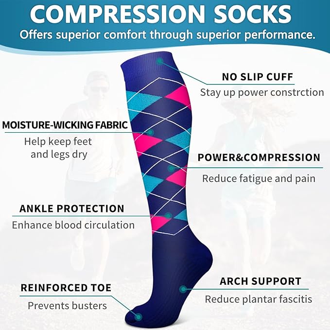 6 Pack Copper Compression Socks for Women and Men Circulation-Best Support for Medical, Running,Nursing,Athletic