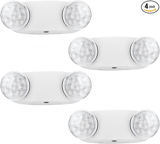 RMC LED Emergency Lights with Battery Backup, Two Head Adjustable Commercial Emergency Lighting, AC120-277V, Hardwired Emergency Exit Light Fixtures for Home and Business, ETL Listed, 4 Pack