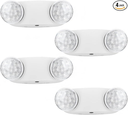 RMC LED Emergency Lights with Battery Backup, Two Head Adjustable Commercial Emergency Lighting, AC120-277V, Hardwired Emergency Exit Light Fixtures for Home and Business, ETL Listed, 4 Pack