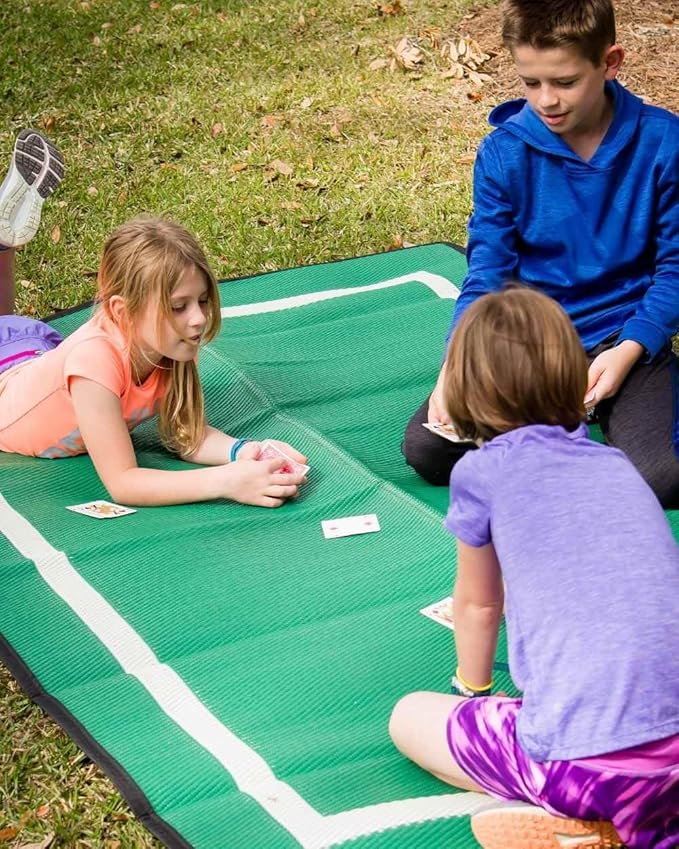 5x7 Green Outdoor RV Mat – Extra Thick 5mm Recycled Poly Rug – Heavy-Duty, Anti-Fatigue Standing, Reversible – Luxury Camp Mat for Beach, Outdoor Shower/Bath (Green NO Carry Bag, 5'x7')