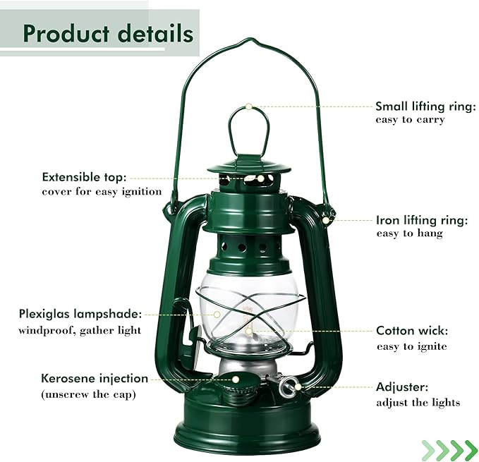 Honoson 4 Pieces Oil Lamp Hurricane Lamp Kerosene Lantern for Indoor Outdoors Decorative Hanging Oil Lantern with Wick for Hiking Emergency Camping Party Decoration (Green,8 Inch)