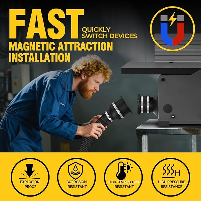 2-1/2 Inch Magnetic With Interlock Dust Collection Kit, Mag Dust Collection Fittings for Dust Collectors, Fast Connect Dust Hose to Machinery Port, Dust Collector/Vacuum Fittings