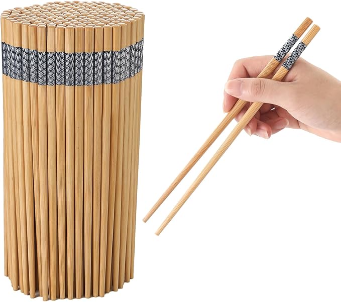 200 Pairs Bamboo Chopsticks - Reusable, Wooden, Disposable, Dishwasher Safe Bulk, 9.4 Inches with Chinese & Japanese Styles,Cloud