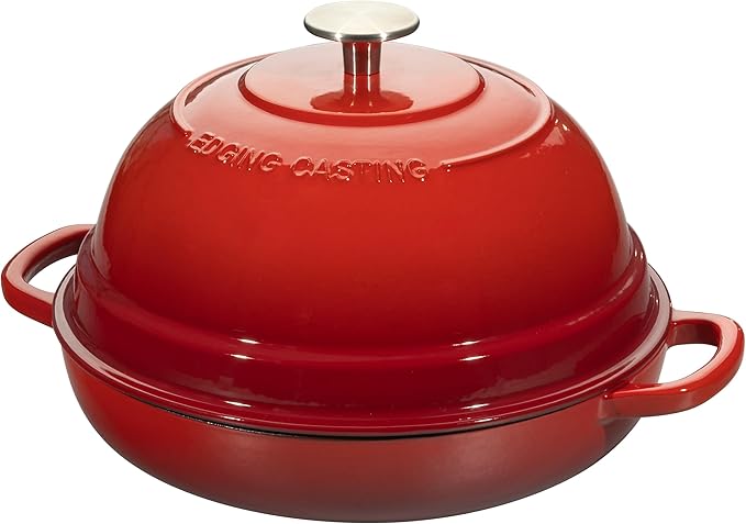 Enameled Cast Iron Dutch Oven Pot with Lid, Round Bread Oven for Homemade Sourdough Bread Baking, 6 Quart, Red