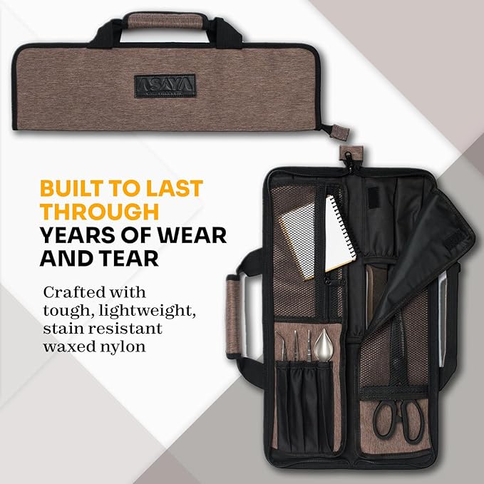 Asaya Chef Knife Roll Bag - 12 Pockets for Knives and Kitchen Utensils - Lightweight, Durable, and Stain Resistant Nylon - Perfect for the Traveling Chef - Knives not Included