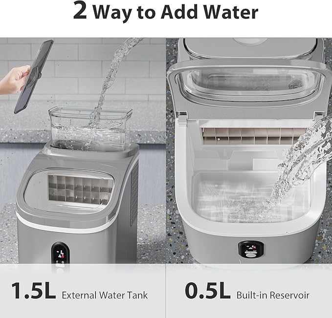 Countertop Ice Cube Maker Machine with External Water Tank,16Pcs/5Mins,34Lbs/Day,2 Ways to Add Water,Portable Compact Small Ice Maker with Auto-Cleaning,Perfect for Home/Kitchen/Camping/RV